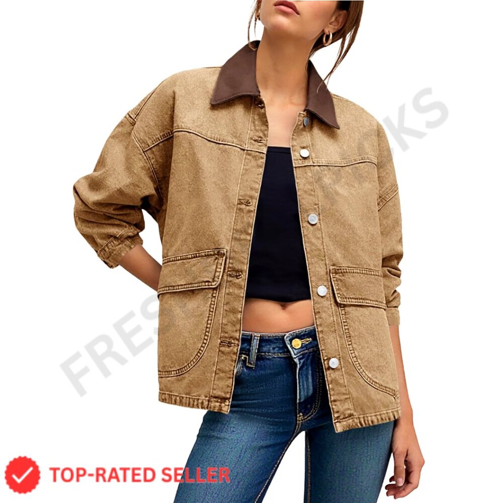 Oversized Denim Jacket Classic Retro Y2K Streetwear Button Front Drop Shoulder